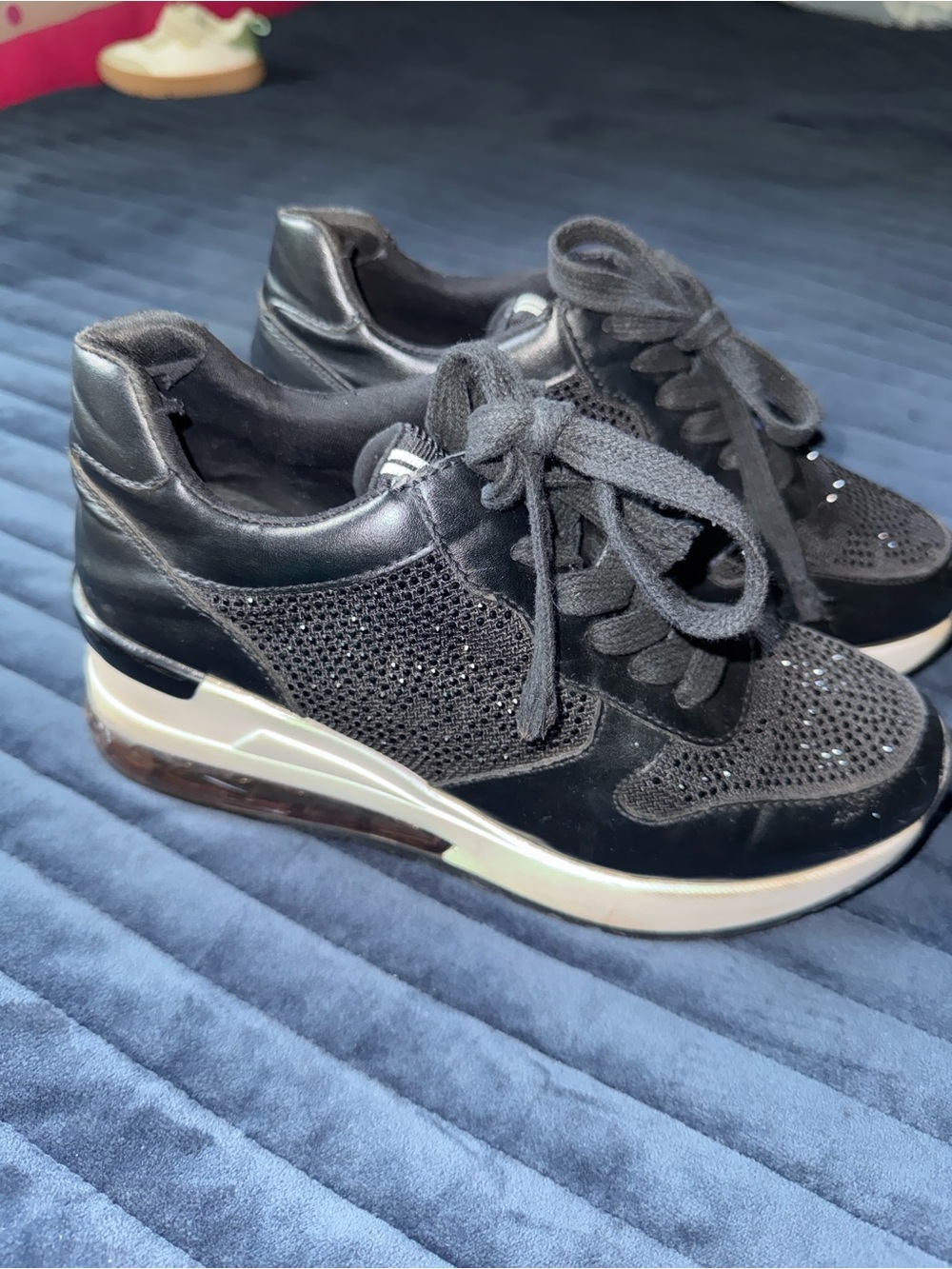 Karl Lagerfeld Black Crystal Mesh Platform Sneakers with Cream Sole - Picture 7 of 14